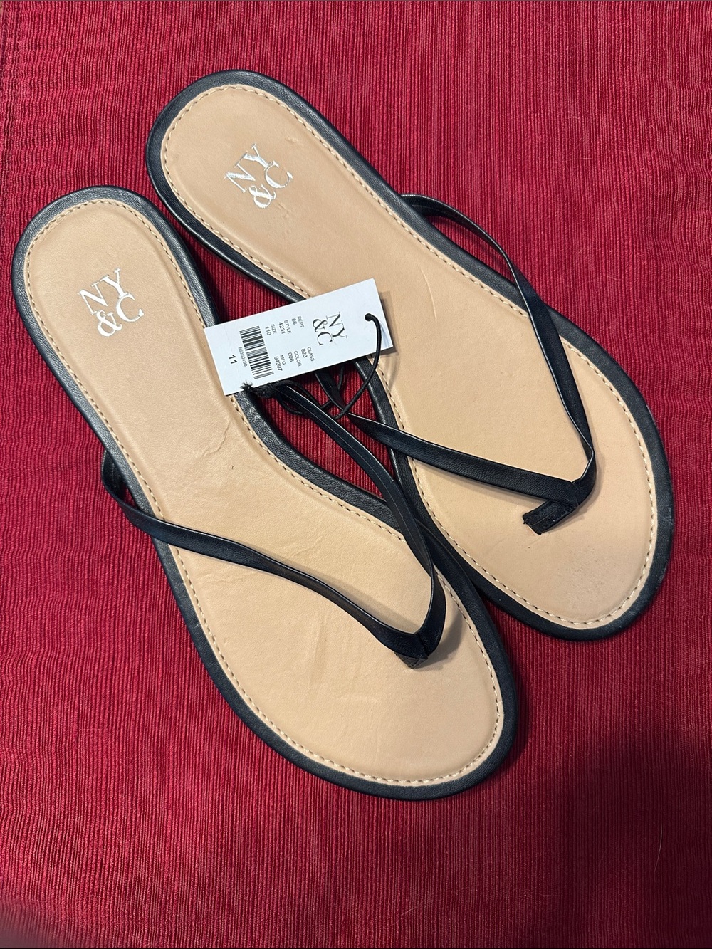 New York & Company Black and Tan Slim-Strap Thong Sandals
